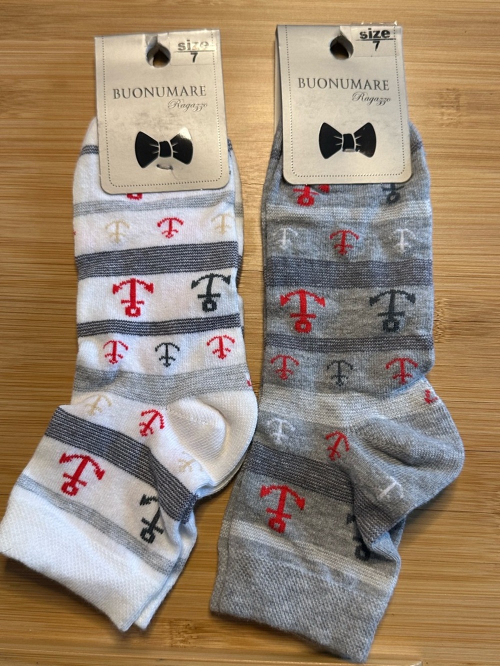 Men’s Anchor Pattern Crew Socks - White & Gray
